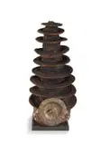 A Congolese woven grass fibre Botolo, circa 1970's by Ekonda Peoples Unrecorded artist, nine-tiered, with brass disc attached with string, on a detachable wooden base, offered Feb 2024