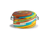 Bonface Cele, A Zulu multicoloured telephone wire basket and cover, 2023, woven with a muliticoloured interlacing swirling design, the sides with handles