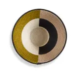 Sibongile Dlamini, A Tintsaba coiled sisal basket, 2023, woven with with black, beige and olive green geometric block patterns