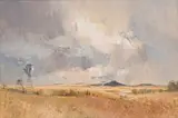 Christopher Tugwell, Landscape with Windmill, oil on board