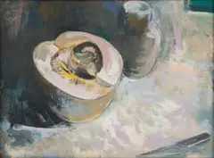 Jean Welz, Pumpkin and Knife, oil on canvas laid down on board
