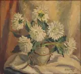 Emily Isabel Fern, White Chrysanthemums, oil on board