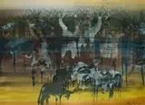 Gordon Vorster, Wildebeest, watercolour on paper