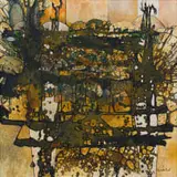 Gordon Vorster, Silhouetted Trees with Yellow II, oil on board