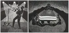 Sandile Goje, Legendary; Because it's Your Special Day, two, linocut on paper