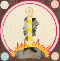 Asha Zero, Composition with Skull, mixed media on metal in the artist's hand-made wooden frame