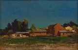 Landscape with Houses by Adriaan Boshoff, oil on canvas laid down on board, sold Jan 2024