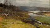 Olof Hermelin, Spring Landscape in Dalarne (sic), oil on wood panel