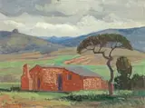 Farmhouse with Trees by Jacobus Hendrik Pierneef, oil on board, sold Jan 2024