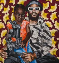 Bambo Sibiya, Father and Daughter, charcoal and acrylic on canvas