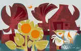 Nina Aleksander-Ristic, Farmyard with Chickens, colour screenprint on paper