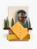 Dada Khanyisa, Nathi At One Of Those Restaurants That Serve Bad Food But Have A Stunning Interior, 2023, mixed media on wood