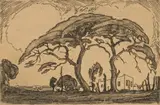 Jacobus Hendrik Pierneef, Camel Thorn and Voortrekker House, etching on paper