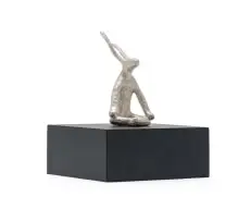 Guy Du Toit, Silver Hare, silver, on a painted wooden base