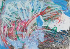 Bill Ainslie, Untitled (Abstract in Blue and Red), oil on paper