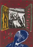 Mimmo Paladino, View through Shuttered Window, linocut on paper