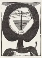Head by Cecil Skotnes, woodcut on paper, sold Feb 2024