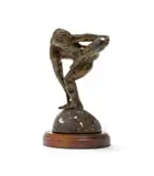 Carl Roberts, Stretching Figure, bronze with a brown patina, on a stone and wood base