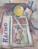 Geoffrey Terence Charlesworth, Apple with Racing News, oil on canvas laid down on board