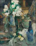 Eben van der Merwe, Still Life with Flowers in a Jug, oil on board