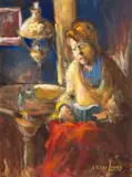 Alexander Rose-Innes, By Lamp Light, oil on canvas laid down on board