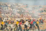 Solly (Solomon) Sekhaolelo, Figures in a Township Scene, acrylic on paper