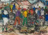 Joe Maseko, Township Scene with Bicycles