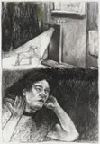 Diane Victor, Woman and Bull Terrier, charcoal on paper