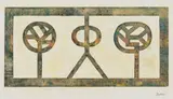 Abstract Symbols by Walter Battiss, oil paint woodcut on paper, offered Feb 2024