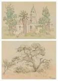 Gregoire Boonzaier, Trees; Building, recto-verso, pastel and watercolour on paper