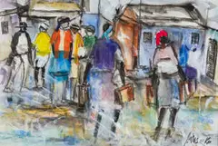 Joe Maseko, Township Scene, mixed media on paper