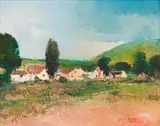 Landscape with Houses by Errol Boyley, oil on canvas, offered Feb 2024