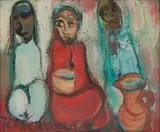 Three Seated Women by Frans Claerhout, oil on board, offered Feb 2024