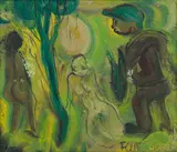 Three Figures in Green by Frans Claerhout, oil on board, offered Feb 2024