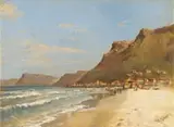 Bathers at Muizenberg Beach by Tinus de Jongh, oil on board, sold Feb 2024