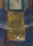 Olivia Watson, Abstract in Yellow and Blue, mixed media on board