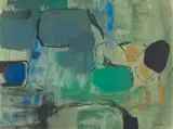 Charles Gassner, Abstract Composition in Blue and Green, gouache on paper