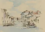 Canel with Boats, Venice by Gregoire Boonzaier, watercolour on paper, sold Feb 2024