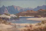 Lake in Mountain Landscape by Hugo Naude, oil on board, offered Feb 2024