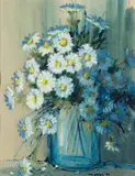 Mel Brigg, Daisies in a Vase, oil on paper