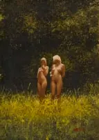 Two in the Grass by James Mooney, oil on card, sold Feb 2024