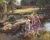 Two Girls by Mari Vermeulen-Breedt, oil on canvas, offered Feb 2024