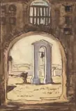 François Krige, Bell Tower, Montague (recto); View with a Lake in the Distance (verso), watercolour and pastel on paper