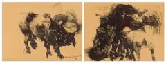Abstract Animals, two by Ezrom Legae, ink on paper, sold Feb 2024