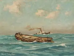Waiting for the Tug by George William Pilkington, oil on canvas laid down on board, sold Feb 2024
