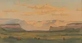 Erich Mayer, Cattle in a Valley, watercolour and pencil on card