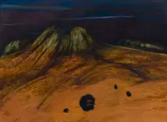 Surreal Mountain Landscape by Judith Mason, oil on board, offered Nov 2023