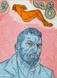 Conrad Botes, Self Portrait with Nude, reverse glass painting