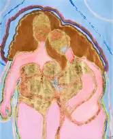 Yolanda Mazwana, Two Figures in Pink and Gold, mixed media on paper