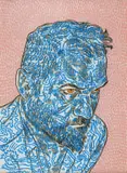 Conrad Botes, Self Portrait in Blue, reverse glass painting